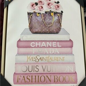 Fashion Book Canvas Art with Pink and Gold Accents